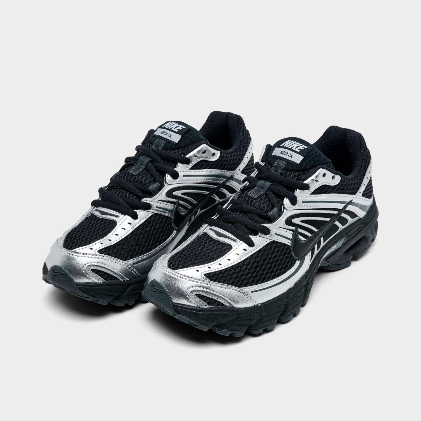 Women's Nithtke Air Max Moto 2K Casual Shoes - Part 1 - Black/Black/Metallic Silver - Both shoes facing left
