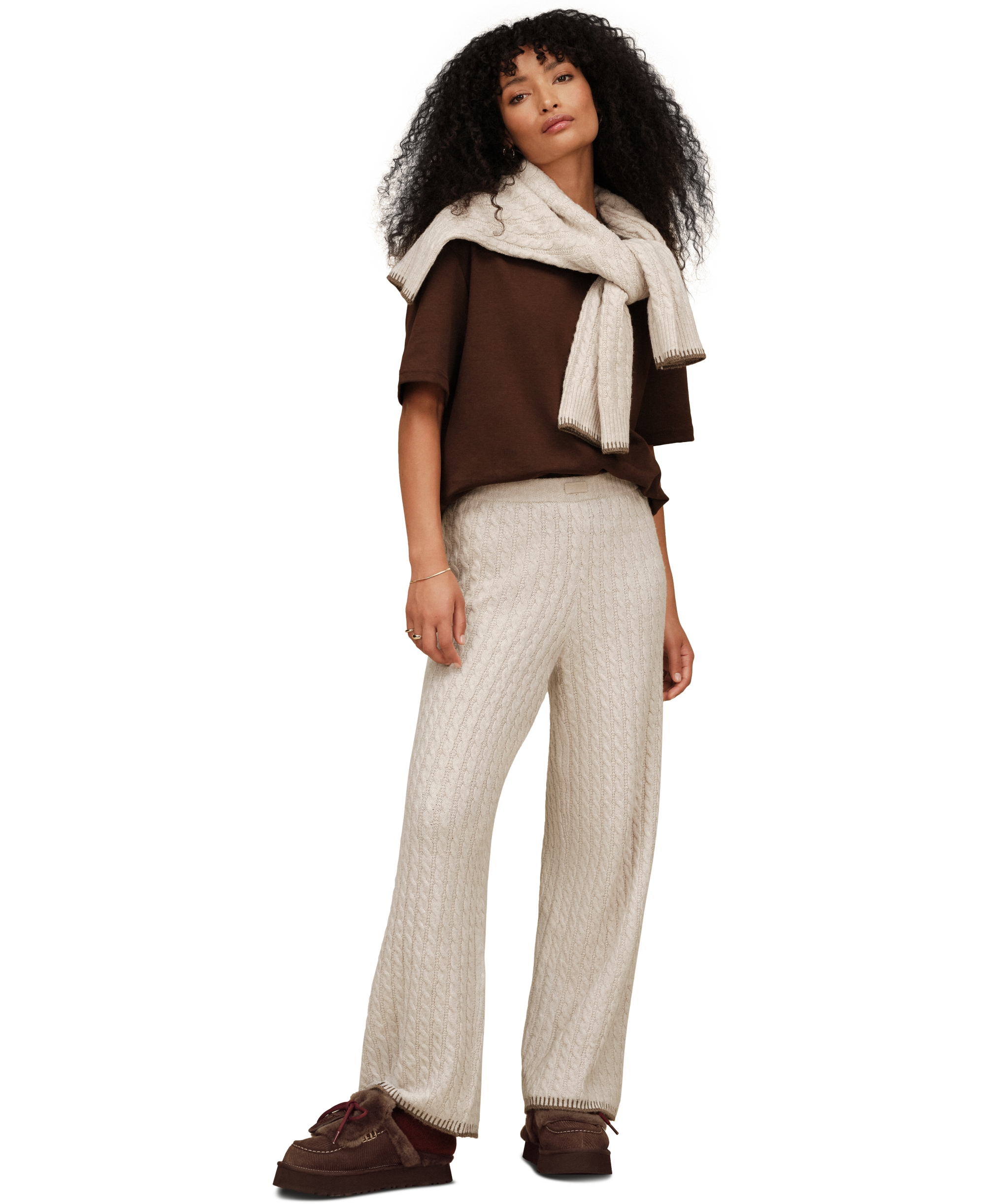 UGG® Women's Rylynn Straight-Leg Cable-Knit Mid-Rise Pants - Beige
