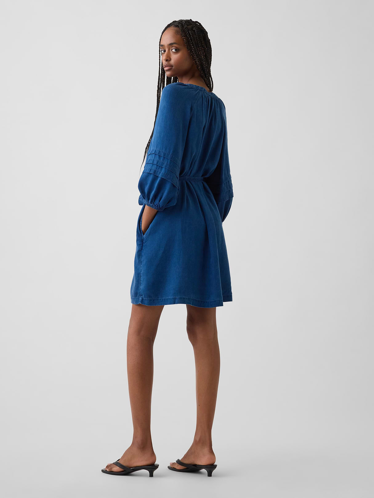 Denim Tie-Waist Mini Shirtdress - Medium wash
