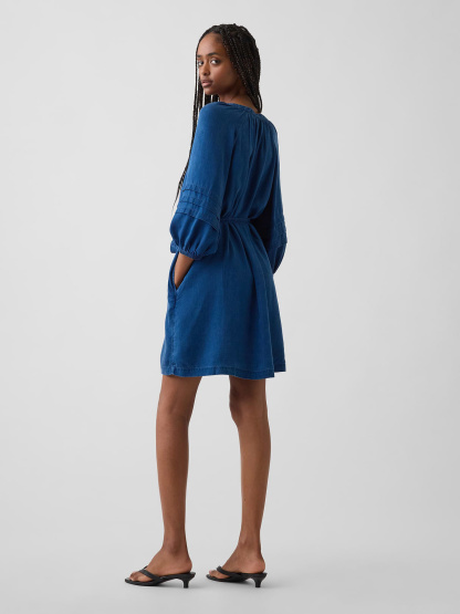 Denim Tie-Waist Mini Shirtdress - Medium wash