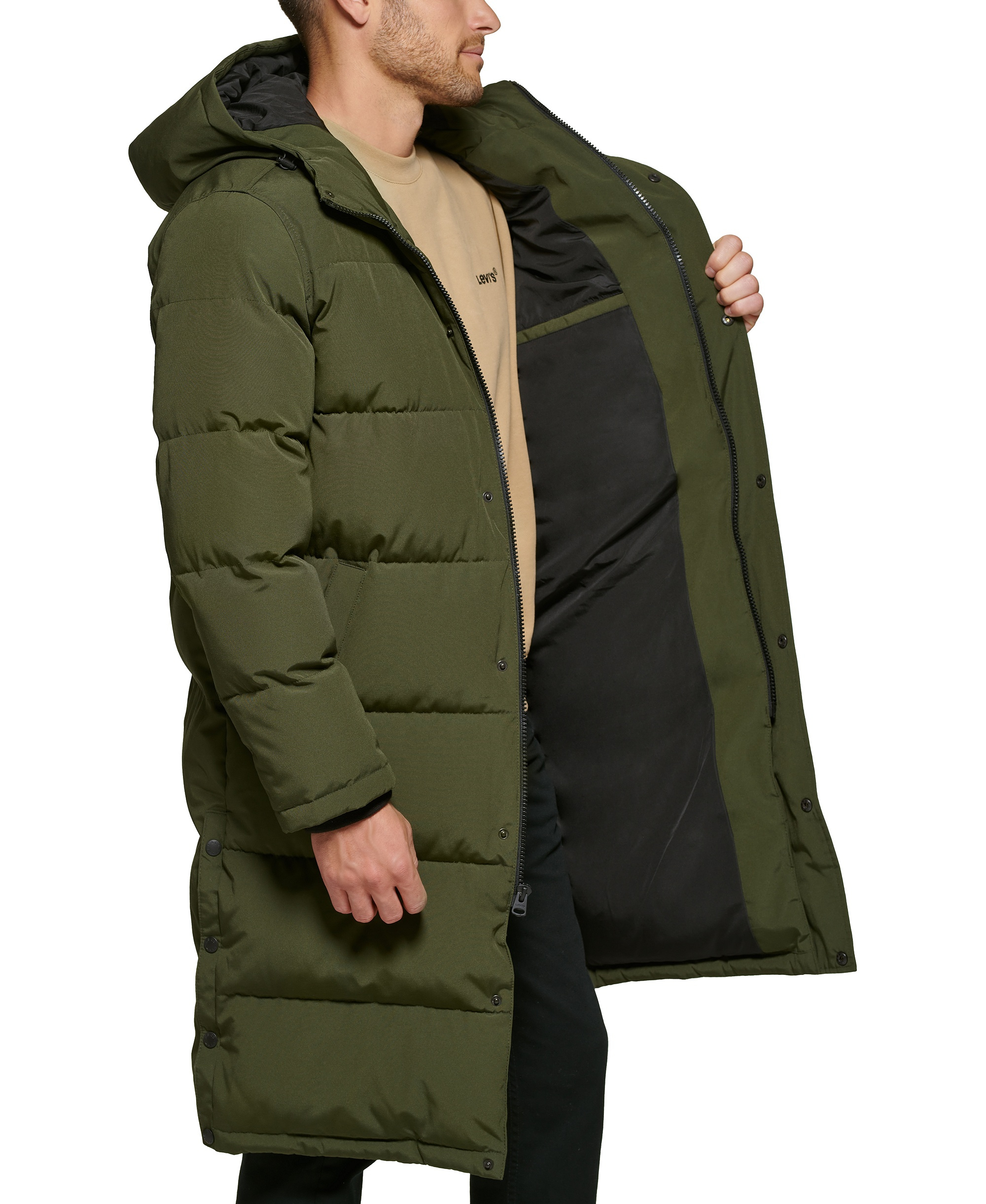 Levi's Men's Quilted Extra Long Parka Jacket - Olive