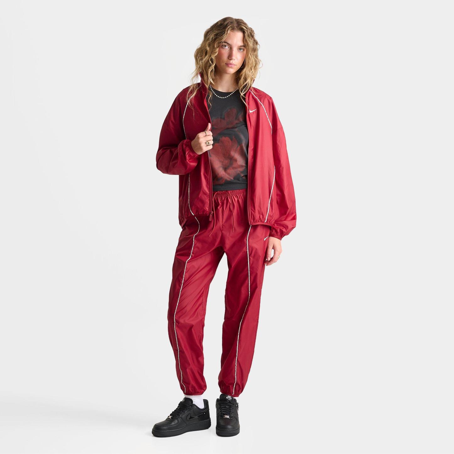 Women's Nithtke Sportswear Oversized Repel Windbreaker Full-Zip Jacket - Tough Red/Sail/Sail