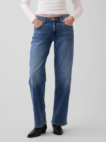 Low Rise Drawcord '90s Loose Jeans - Medium indigo