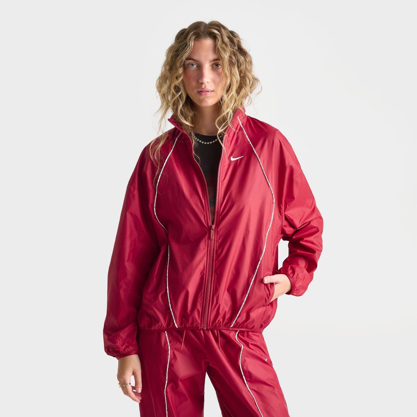 Women's Nithtke Sportswear Oversized Repel Windbreaker Full-Zip Jacket - Tough Red/Sail/Sail