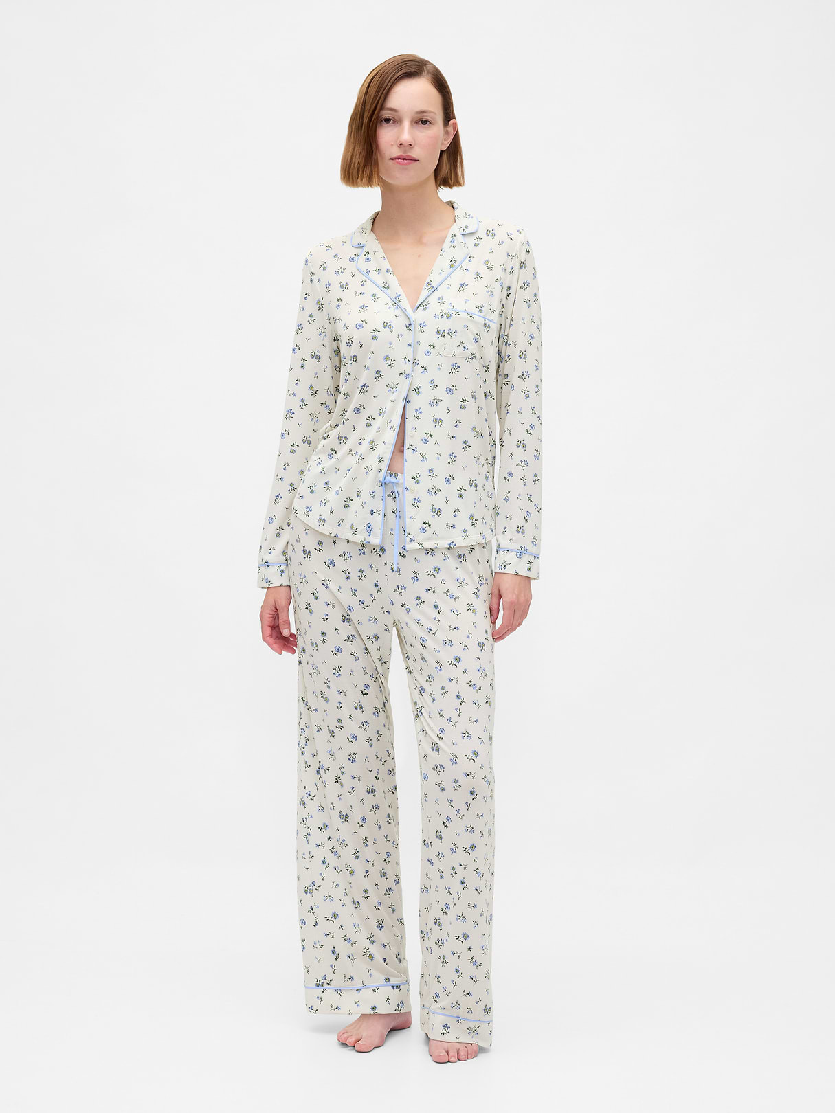 SoftMade Modal PJ Pants - White & blue floral print