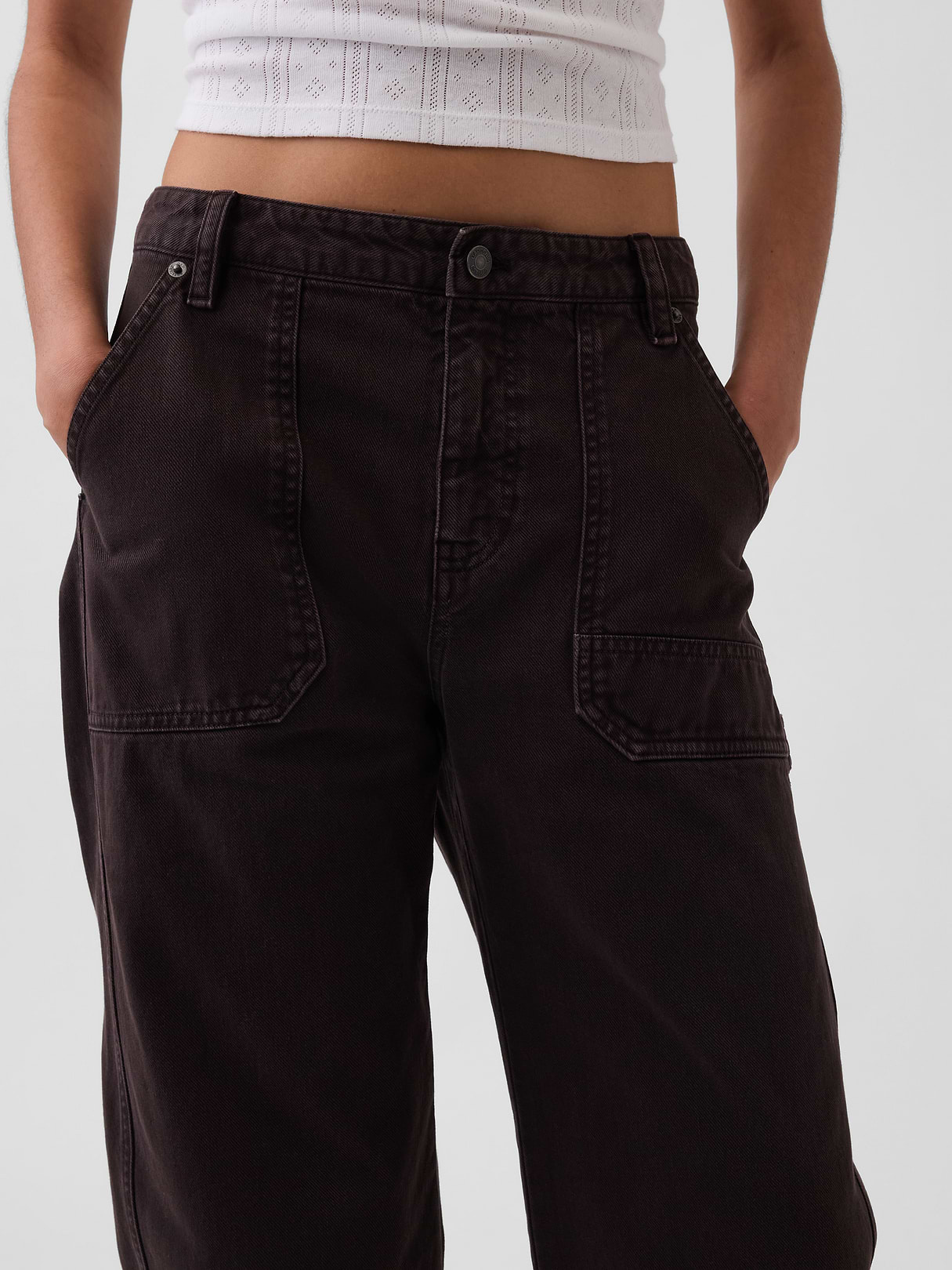 Mid Rise Barrel Utility Ankle Pants - Terra brown