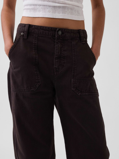 Mid Rise Barrel Utility Ankle Pants - Terra brown