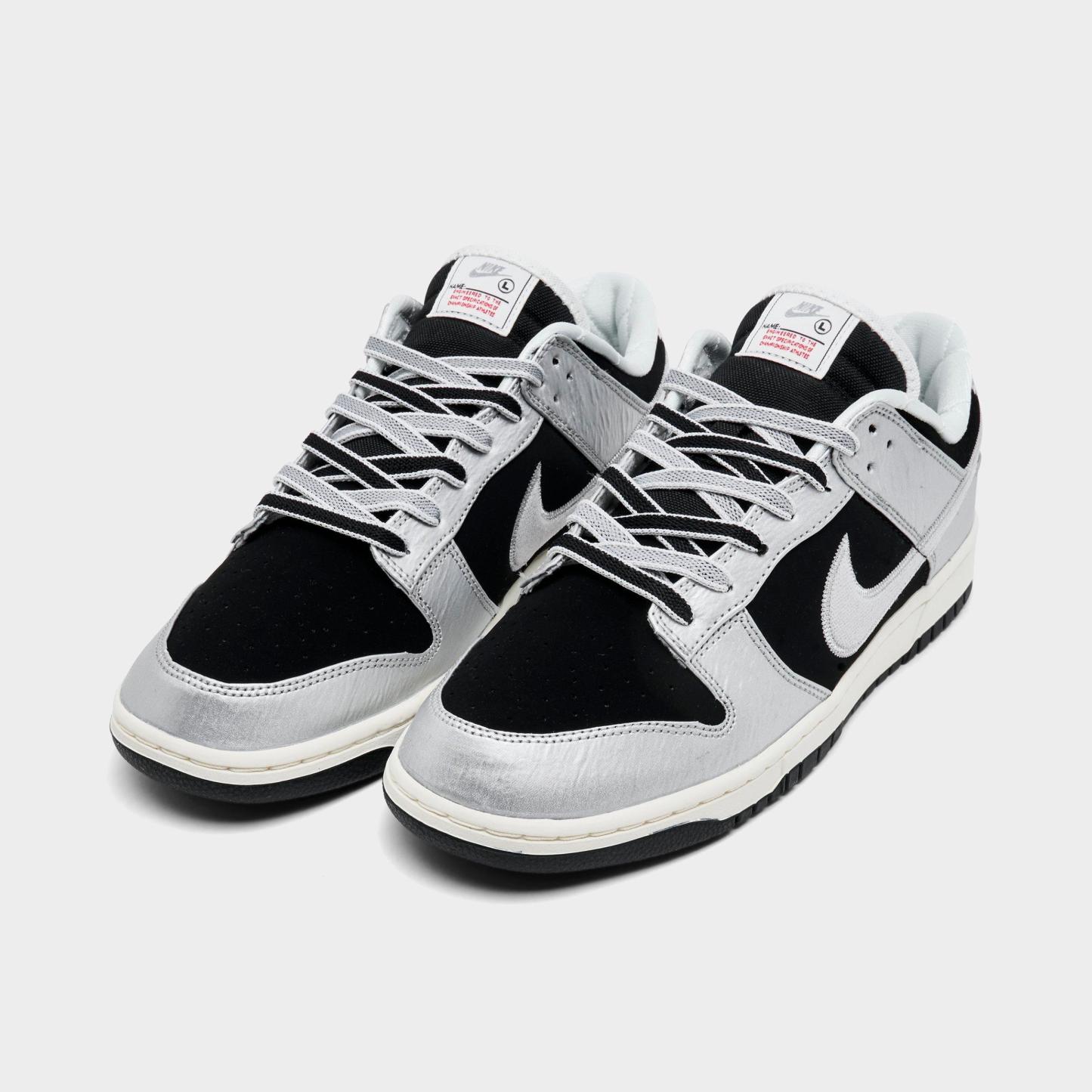 Men's Nithtke Dunk Low Retro Casual Shoes - Part 2 - Metallic Silver/Black/Sail/Metallic Silver - Both shoes facing left