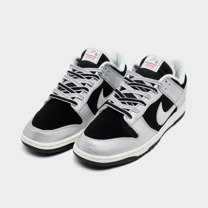 Men's Nithtke Dunk Low Retro Casual Shoes - Part 2 - Metallic Silver/Black/Sail/Metallic Silver - Both shoes facing left
