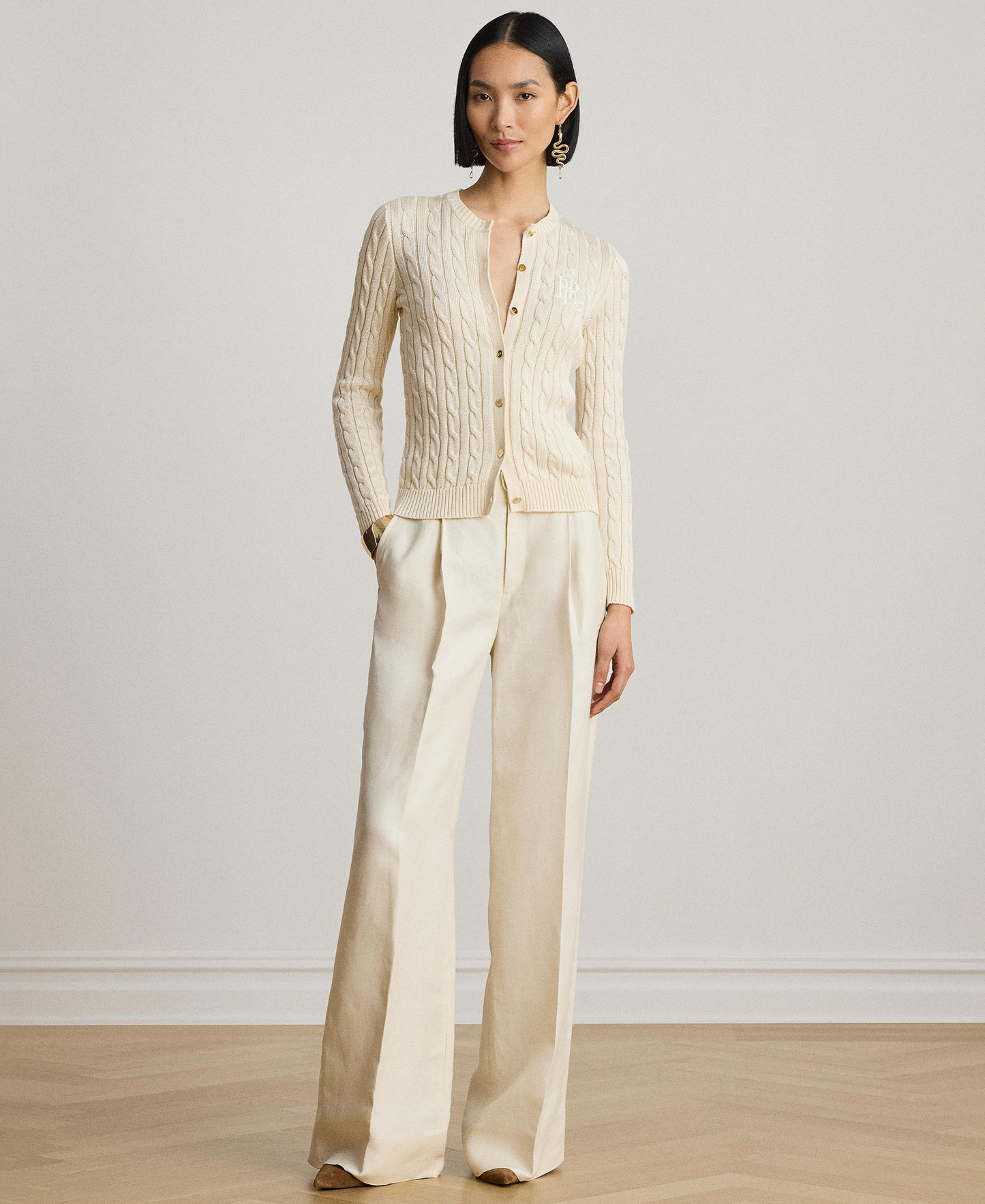 Lauren Ralph Lauren Women's Crewneck Buttoned Placket Cardigan Sweater - Mascarpone Cream