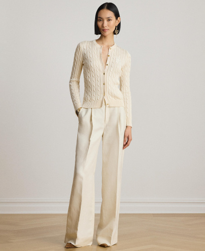 Lauren Ralph Lauren Women's Crewneck Buttoned Placket Cardigan Sweater - Mascarpone Cream