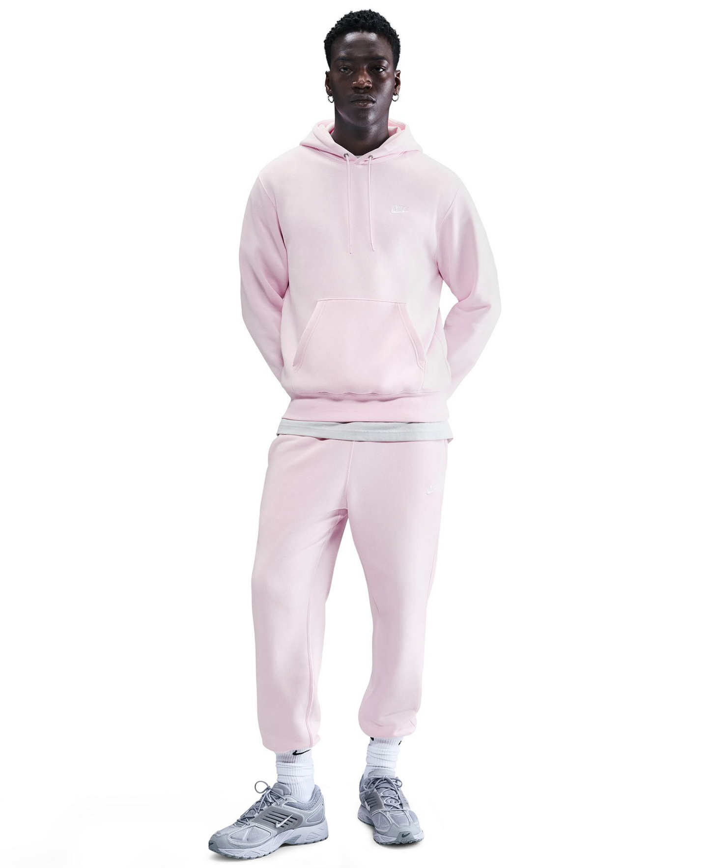 Nike Men's Club Pullover Fleece Hoodie Logo - Pink Foam/White