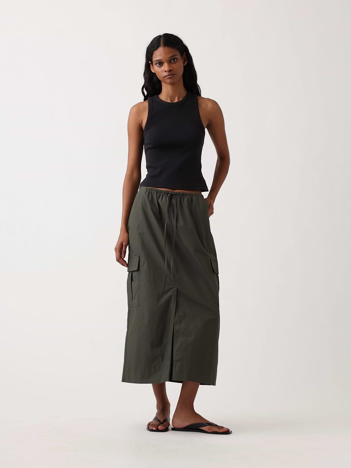 Poplin Easy Cargo Maxi Skirt - Bamboo green