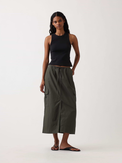 Poplin Easy Cargo Maxi Skirt - Bamboo green