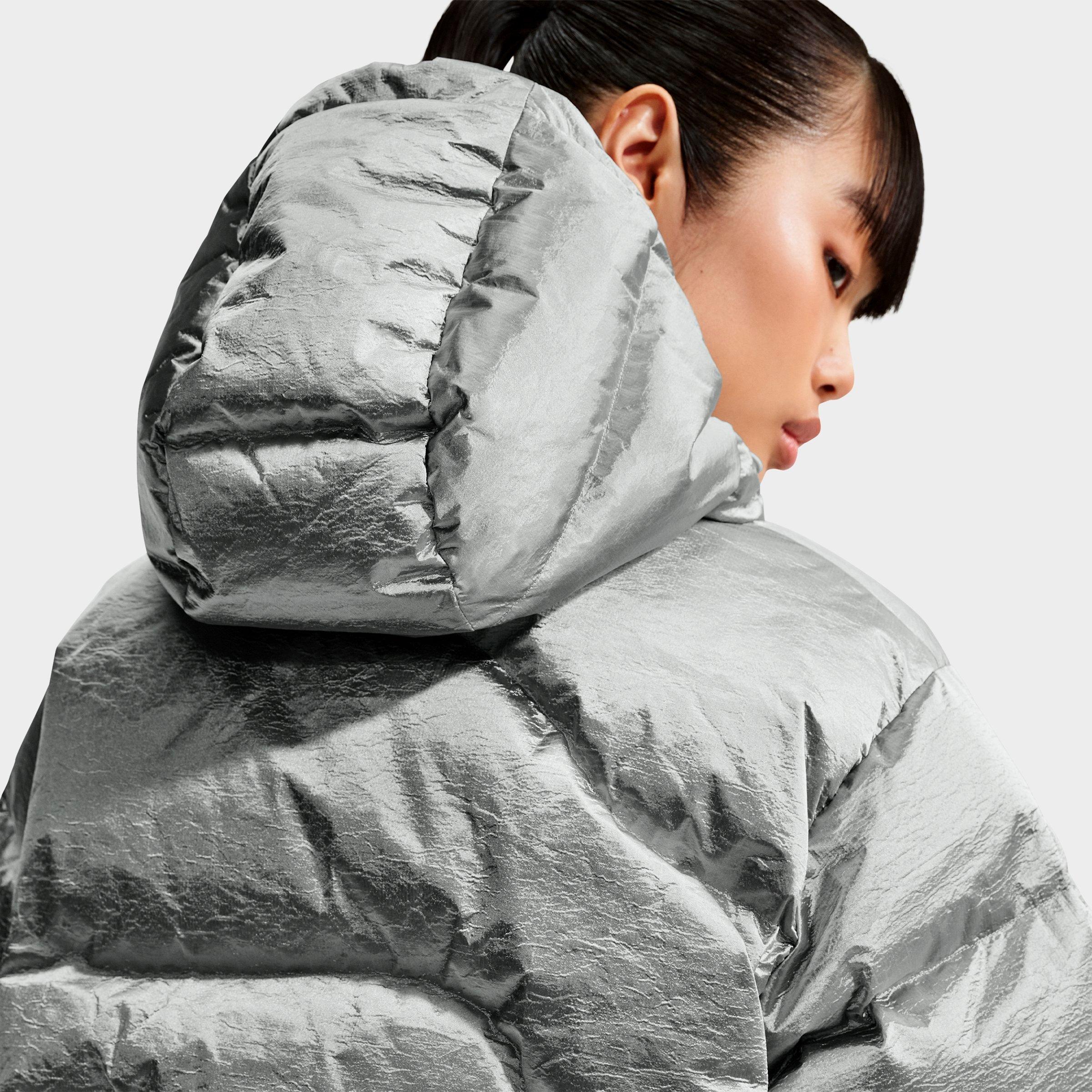 Women's Nithtke Sportswear Swoosh Series Therma-FIT Oversized Full-Zip Down Puffer Jacket - Metallic Silver/Light Smoke Grey