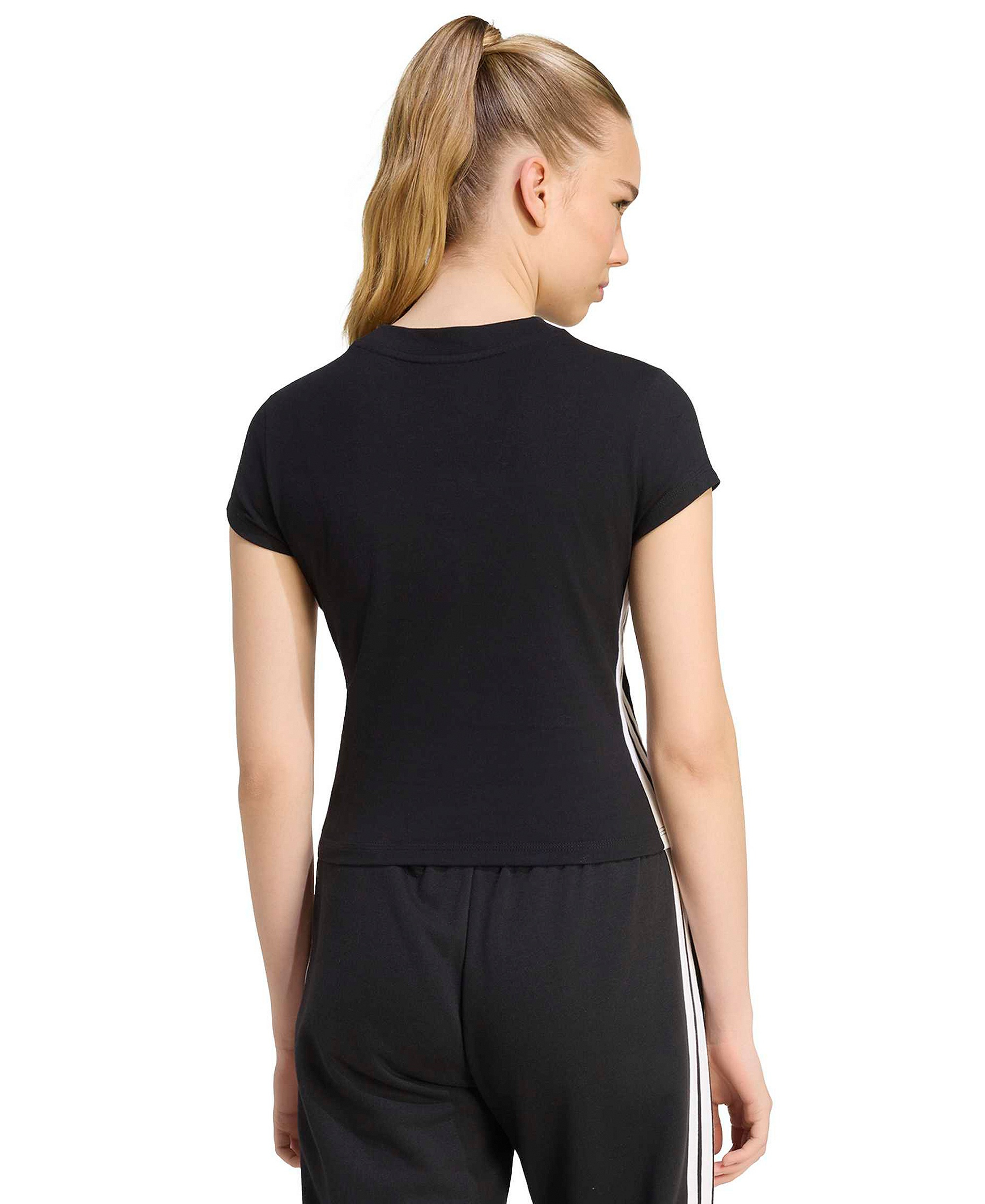 adidas Women's Essentials 3-Stripes Padded Slim Baby Cotton-Blend T-Shirt - Black/white