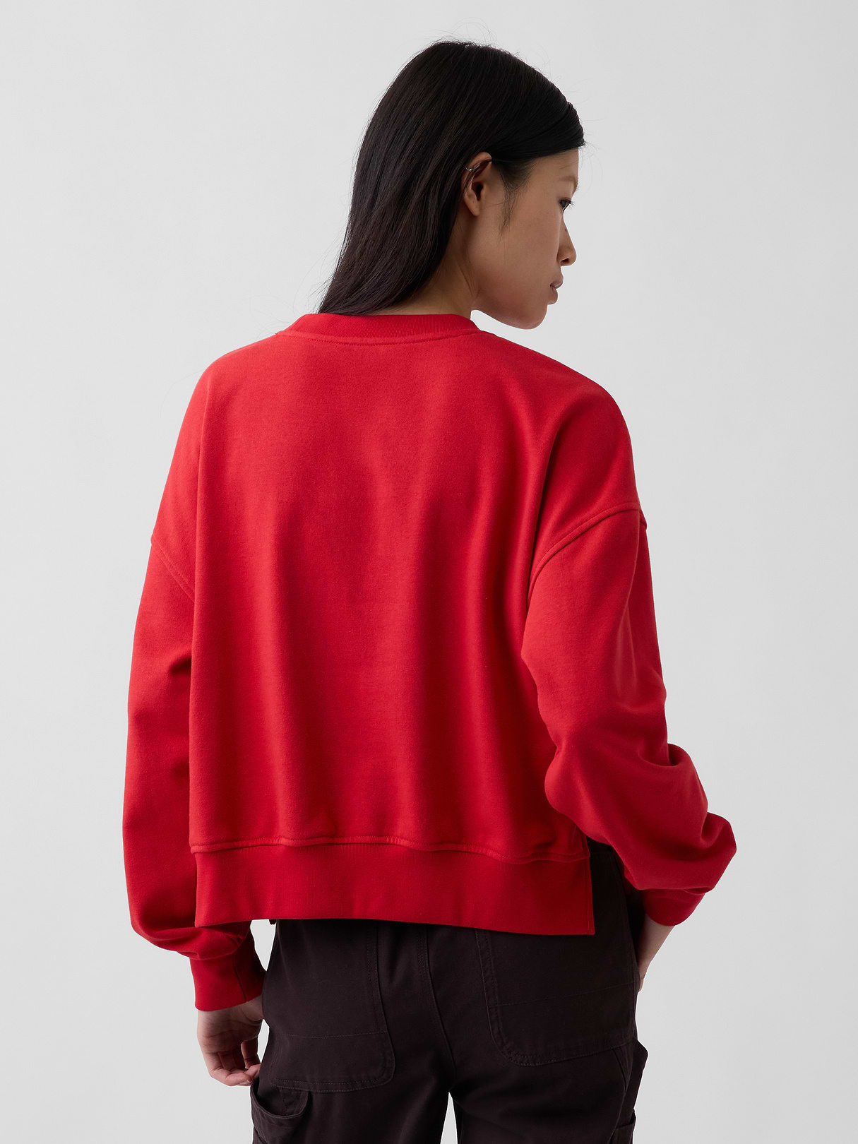VintageSoft Terry Oversized Wedge Side-Slit Sweatshirt - Red
