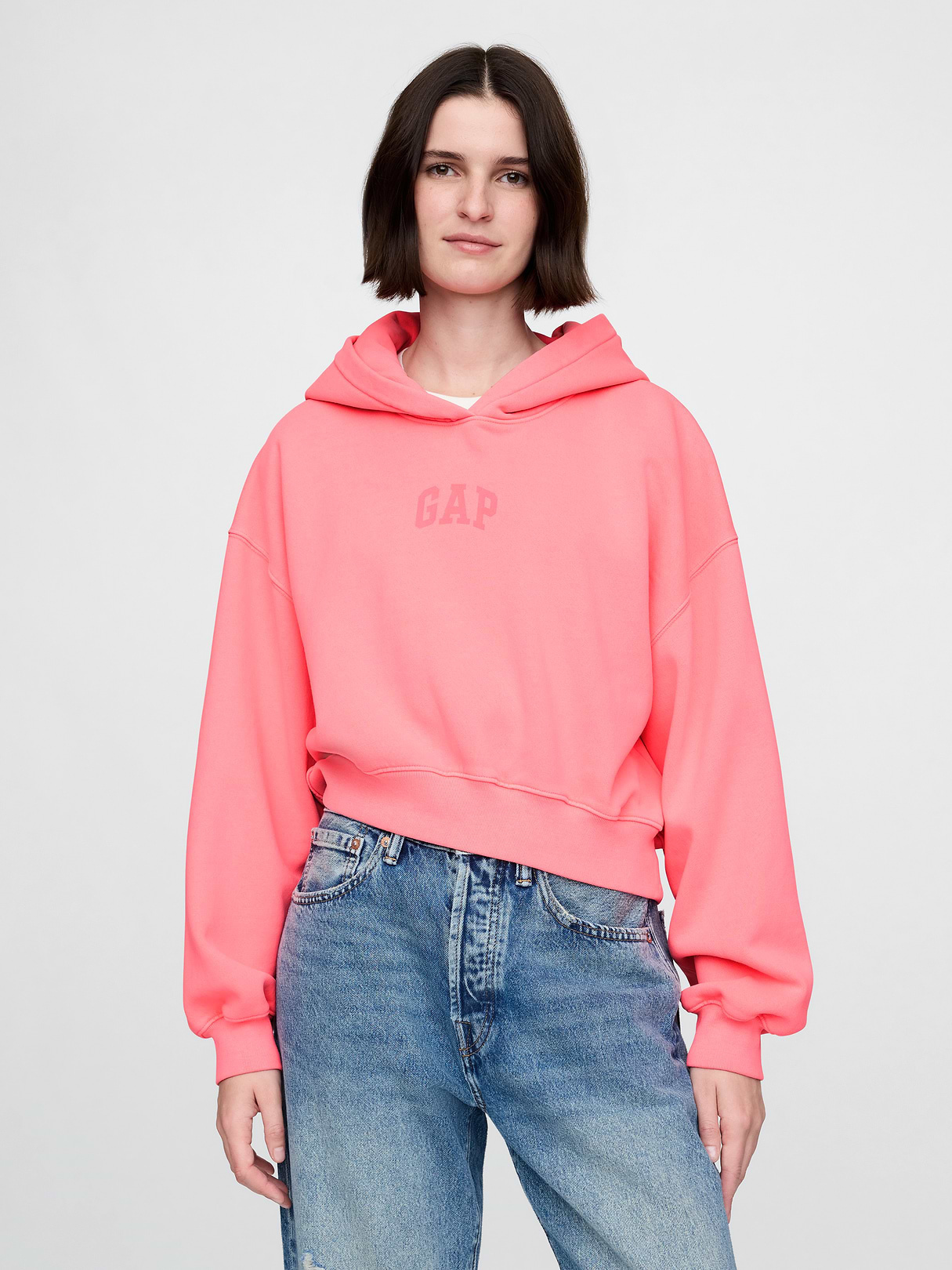 VintageSoft Crop Logo Hoodie - Sassy pink