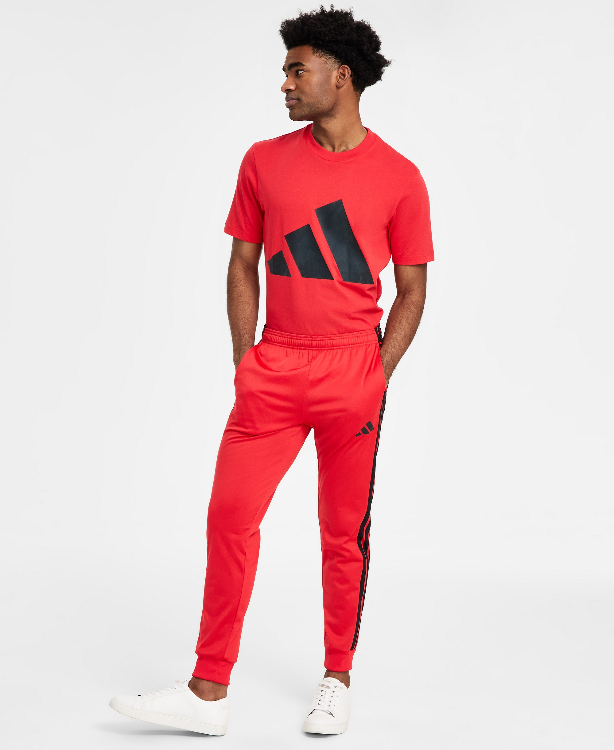 adidas Men's 3-Stripes Tricot Regular Tapered Track Pants - Ruby Red/blk