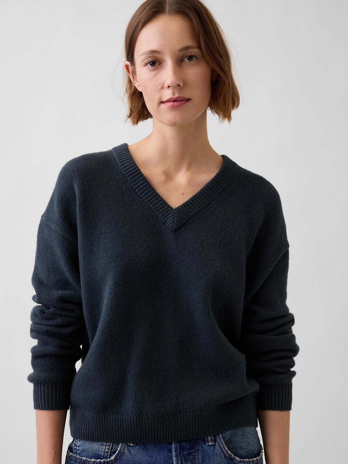 CashSoft Oversized V-Neck Sweater - Forest green