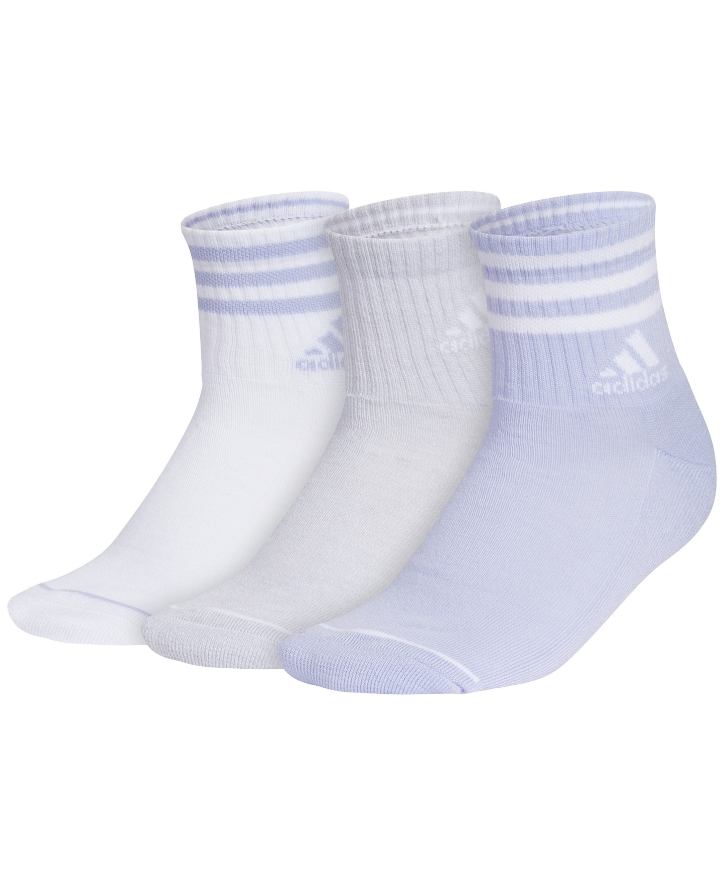 adidas Women's Cushioned 3-Stripe 4.0 High Quarter Socks, 3-Pack - White/clear Onix Grey/violet Tone Purple