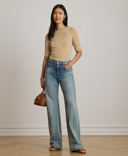 Lauren Ralph Lauren Women's Striped Boat Neck Top - Birch Tan/mascarpone Cream
