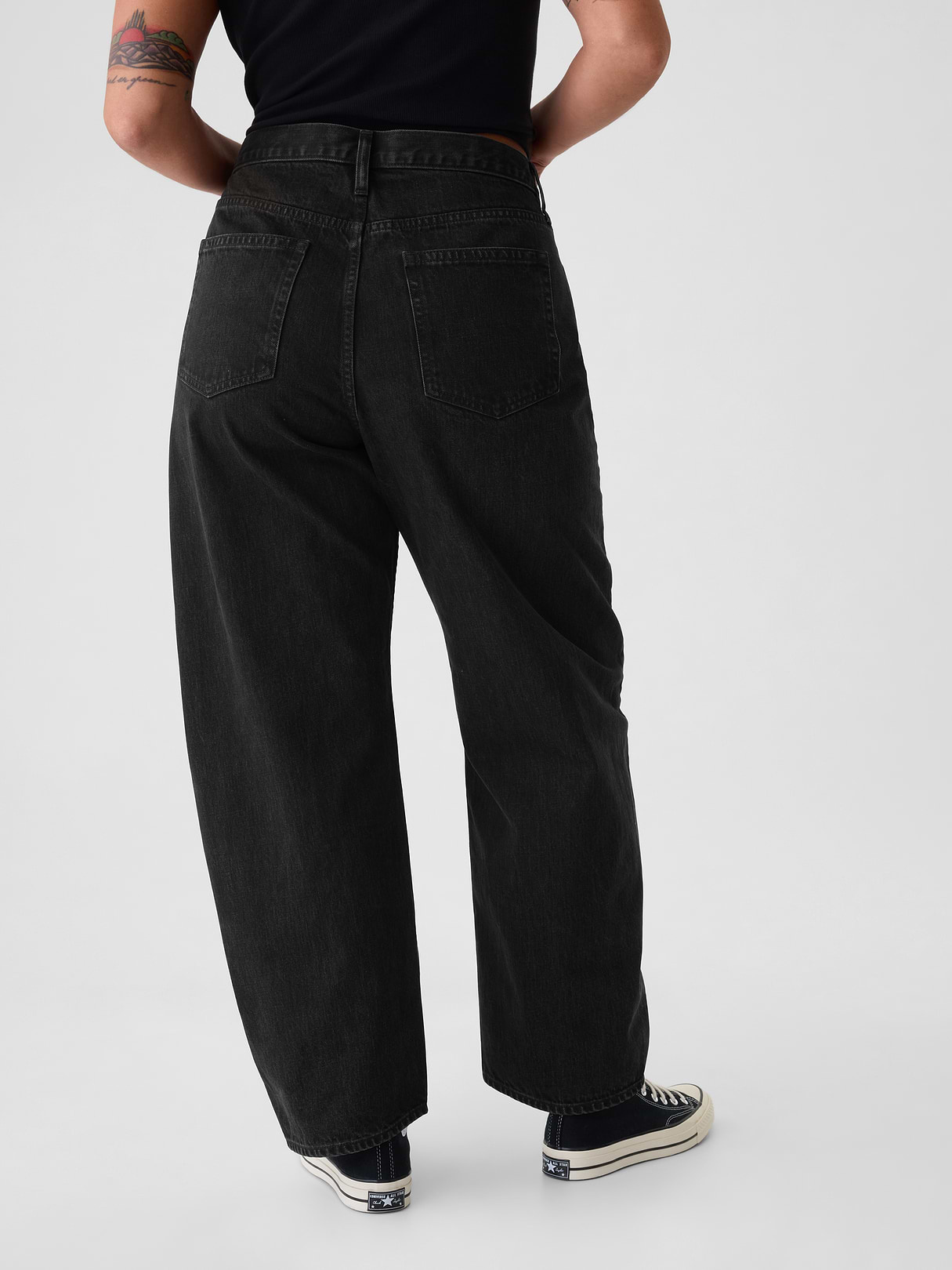 High Rise Khaki Stripe Barrel Jeans - Black