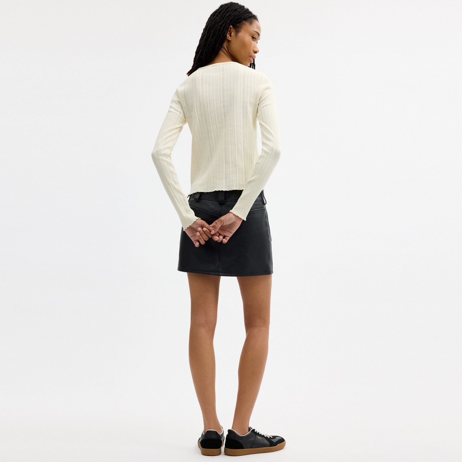Coach | Brain Dead Kachi Mouse Graphic Long Sleeve Pointelle Top - Cream - view 3