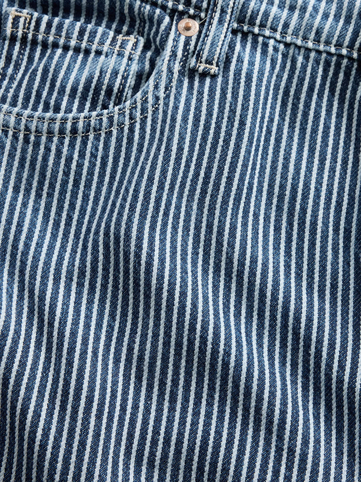 Mid Rise Denim Stripe Baggy Jeans - Blue indigo stripe