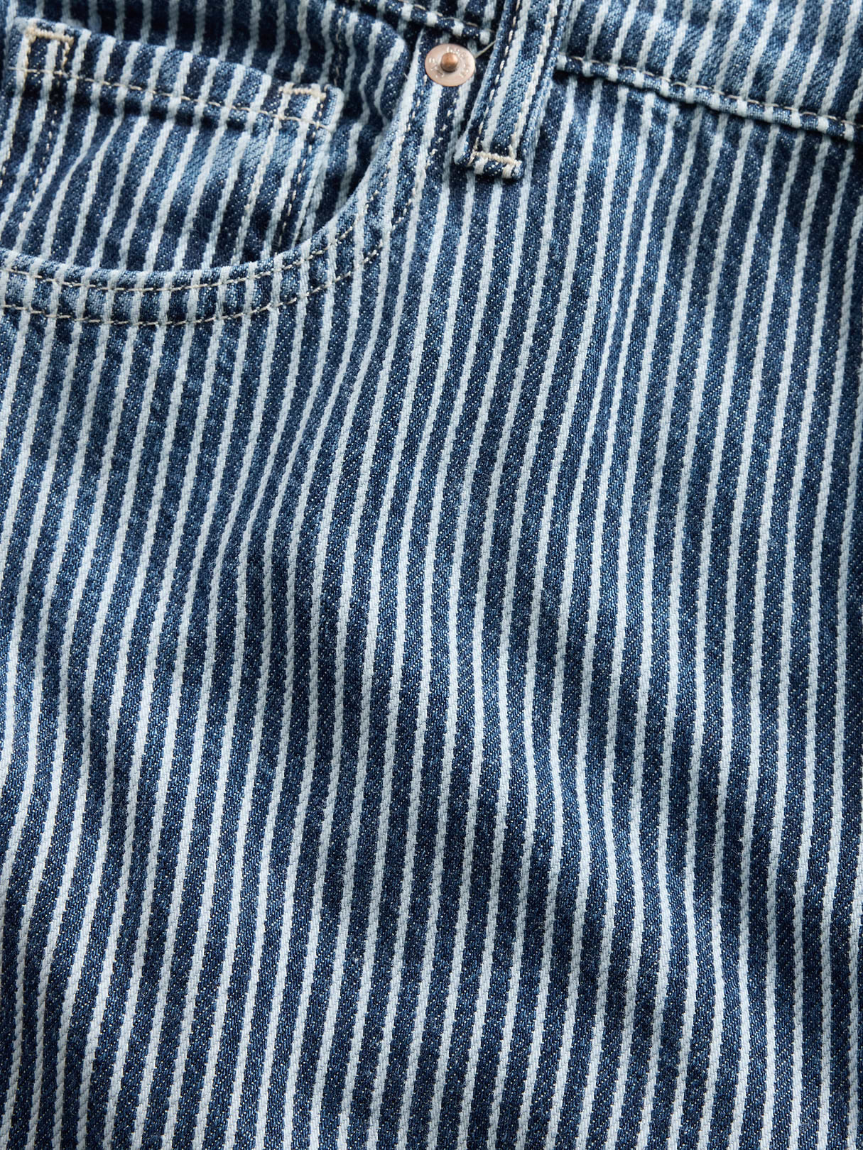 Mid Rise Denim Stripe Baggy Jeans - Blue indigo stripe