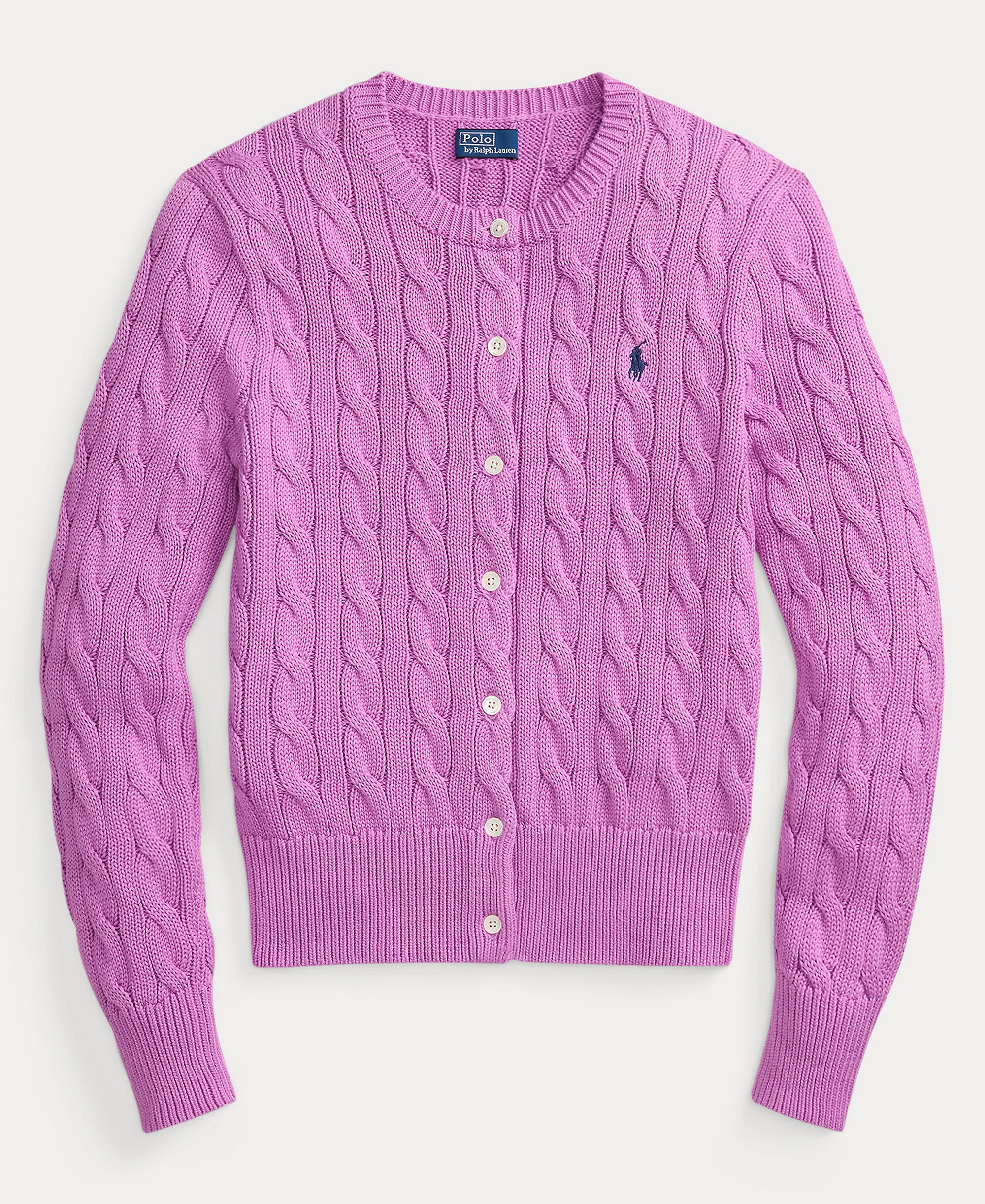 Polo Ralph Lauren Women's Cable-Knit Cotton Crewneck Cardigan Sweater - Thistle Pink