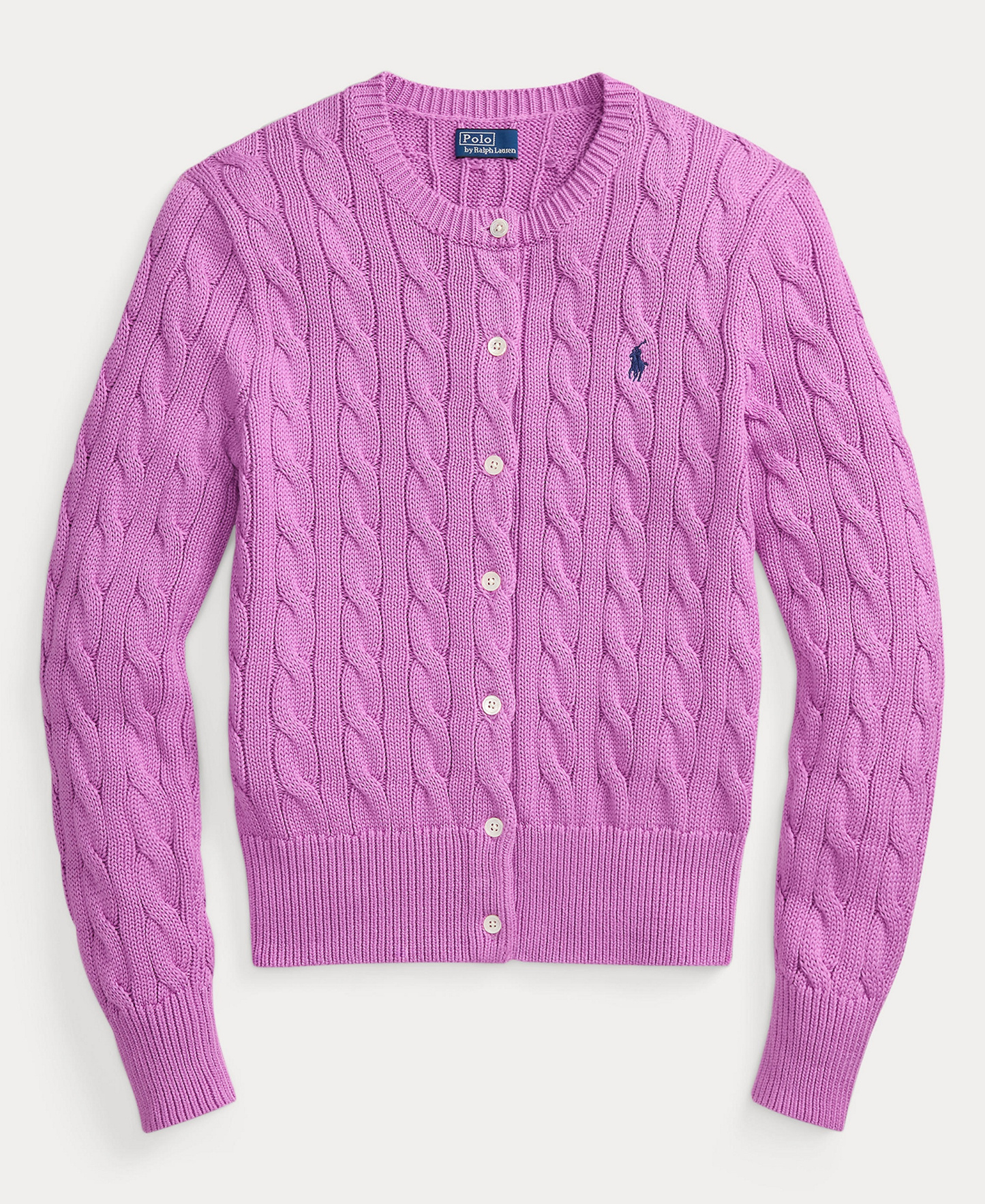 Polo Ralph Lauren Women's Cable-Knit Cotton Crewneck Cardigan Sweater - Thistle Pink