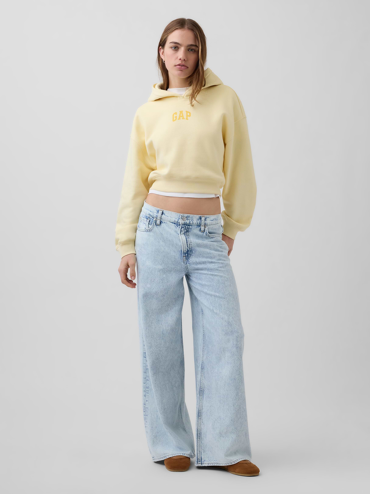VintageSoft Crop Logo Hoodie - Yellow