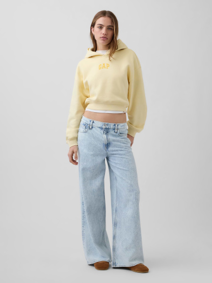 VintageSoft Crop Logo Hoodie - Yellow