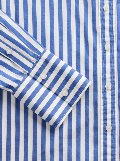Organic Cotton Poplin Big Shirt - Blue stripe
