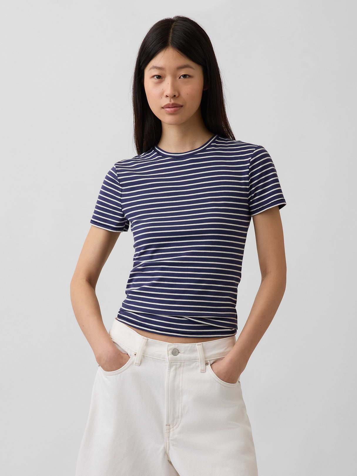 CloseKnit Jersey T-Shirt - Navy blue & white stripe