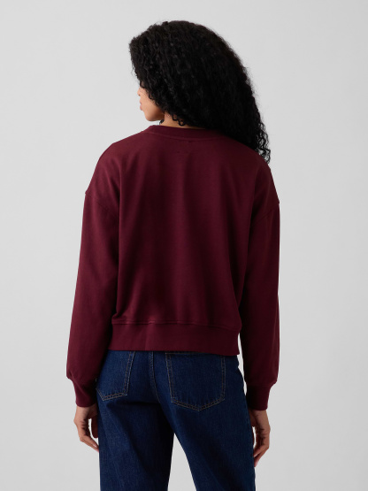 VintageSoft Terry Oversized Wedge Side-Slit Sweatshirt - Purple burgundy