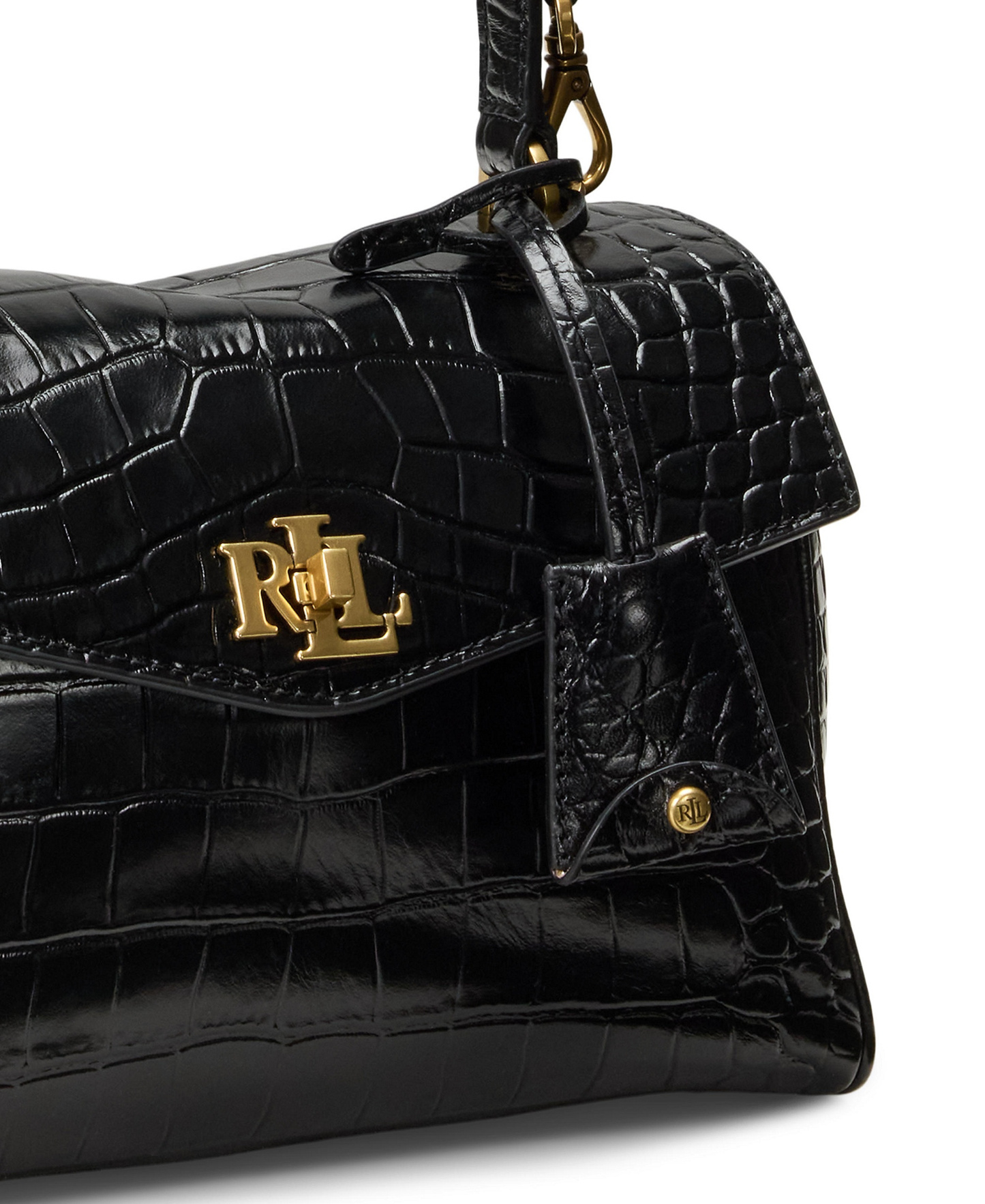 Lauren Ralph Lauren Farrah Embossed Small Soft Satchel Handbag - Black