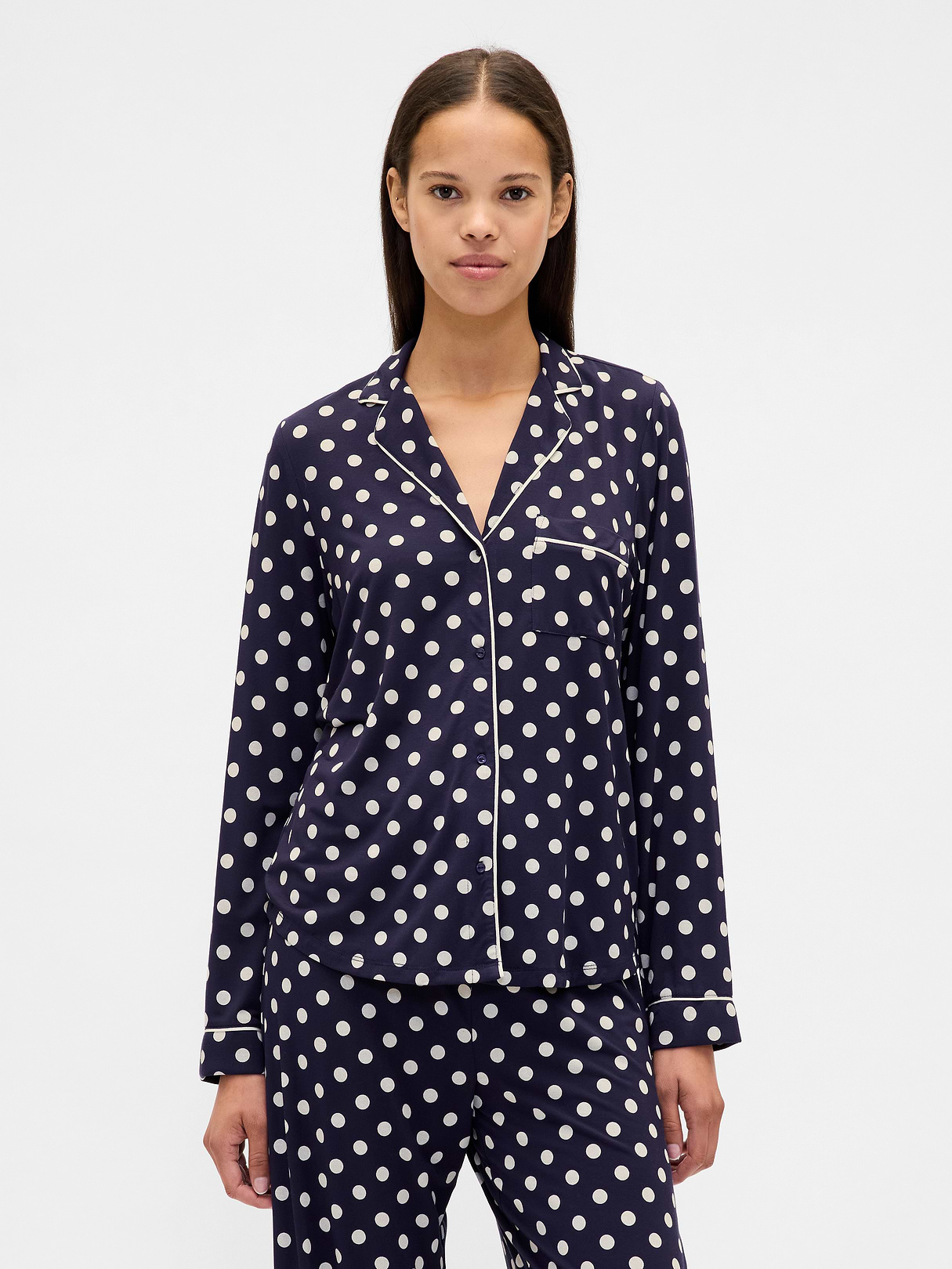 SoftMade Modal PJ Top - Navy blue & white polka dot