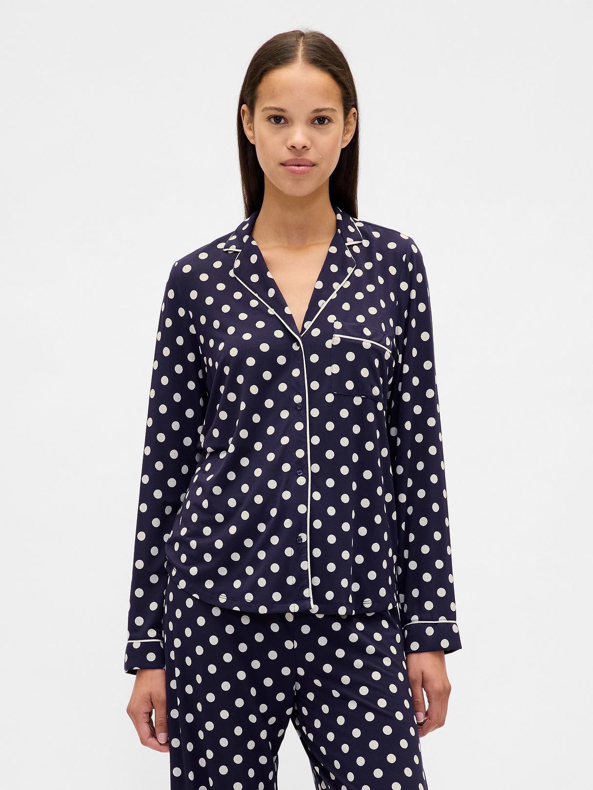 SoftMade Modal PJ Top - Navy blue & white polka dot