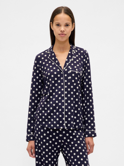 SoftMade Modal PJ Top - Navy blue & white polka dot