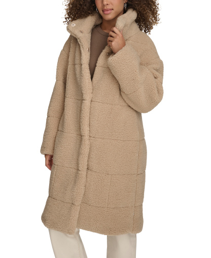 Levi's Women's Long Sherpa Snap-Closure Teddy Coat - Sand
