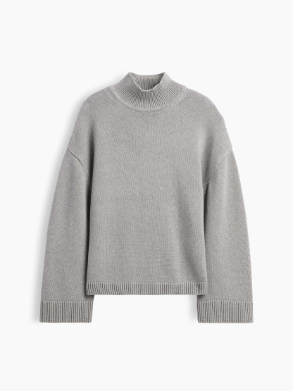 100% Cotton Oversized Mockneck Sweater - Charcoal grey