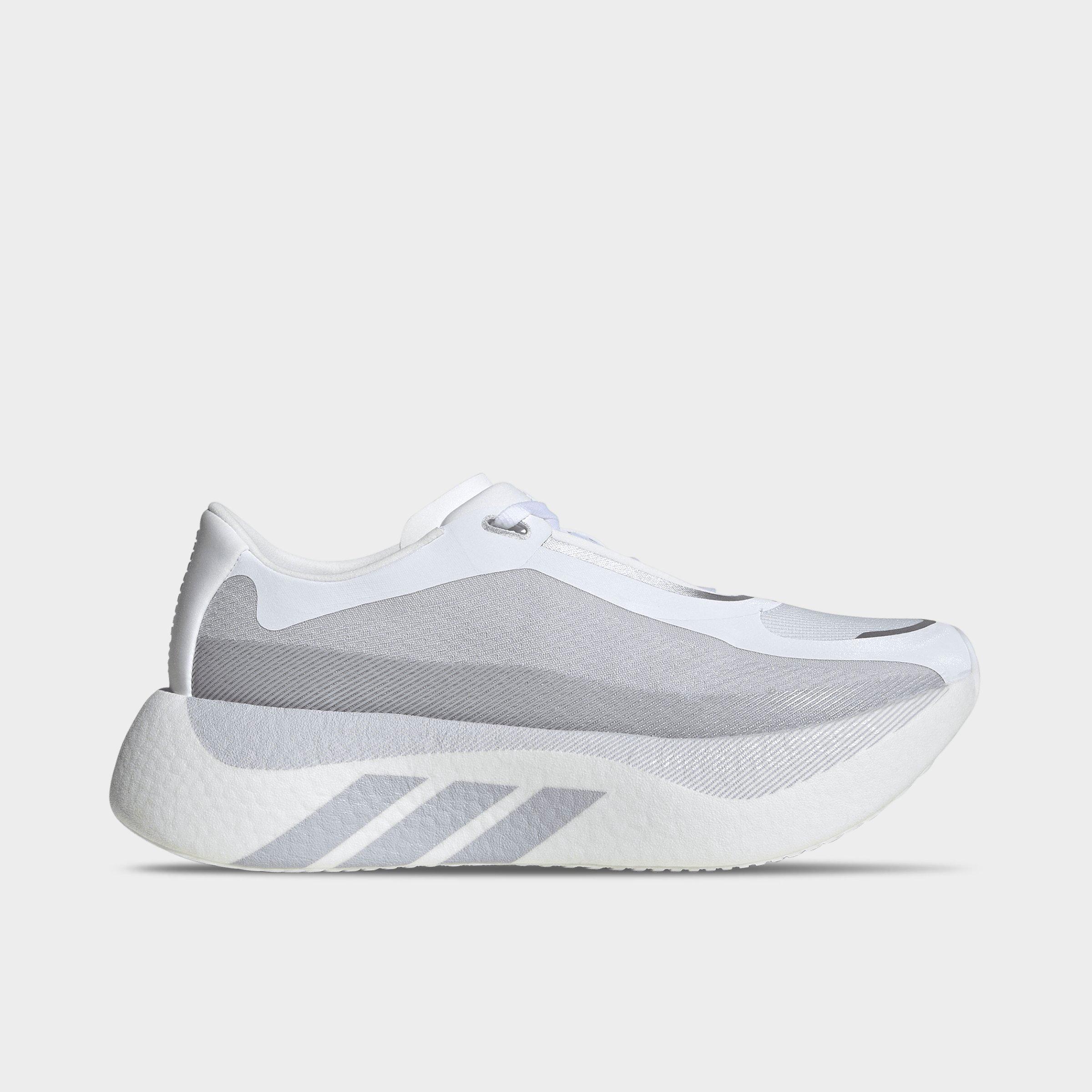 Women's adidas Hyperboost Edge Running Shoes - Part 1 - Cloud White/Light Solid Grey/Silver Metallic - Left shoe facing left. Outside of the shoe.