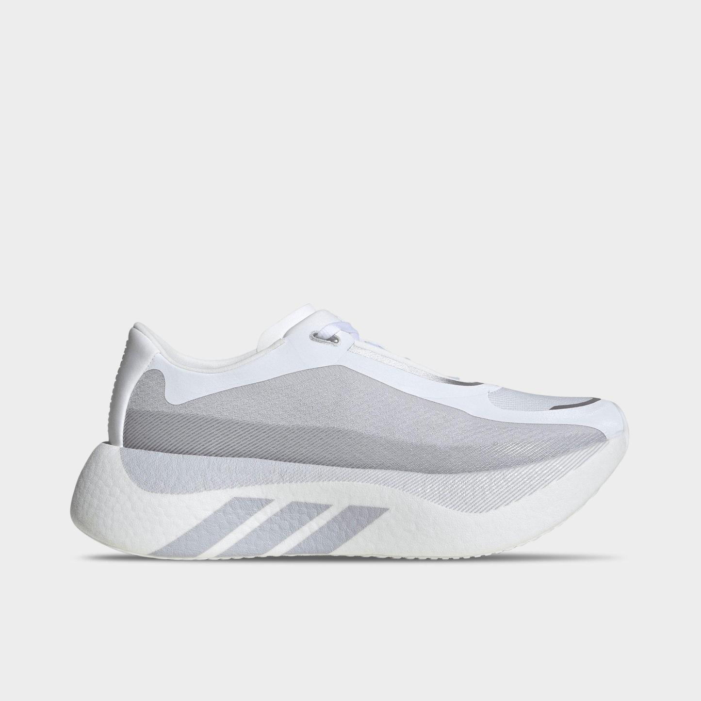 Women's adidas Hyperboost Edge Running Shoes - Part 1 - Cloud White/Light Solid Grey/Silver Metallic - Left shoe facing left. Outside of the shoe.