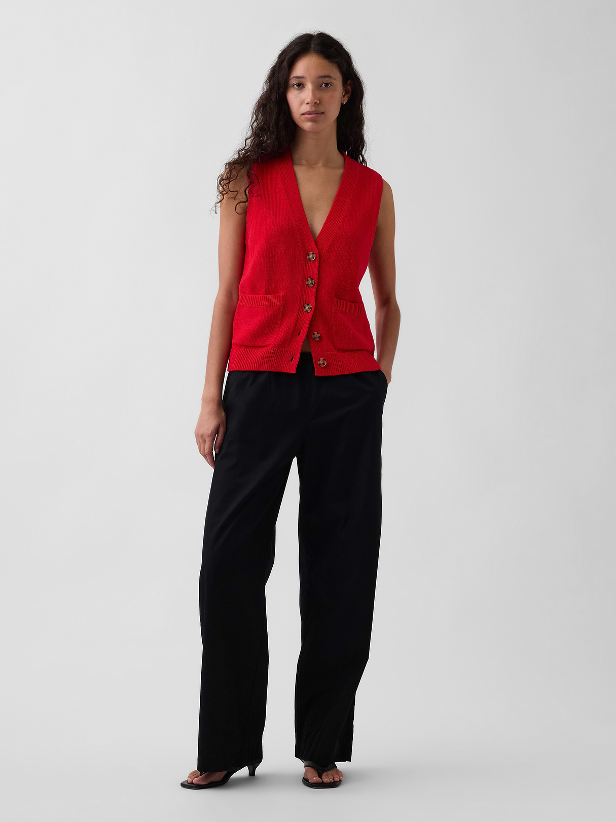 100% Cotton Pocket Sweater Vest - Pure red