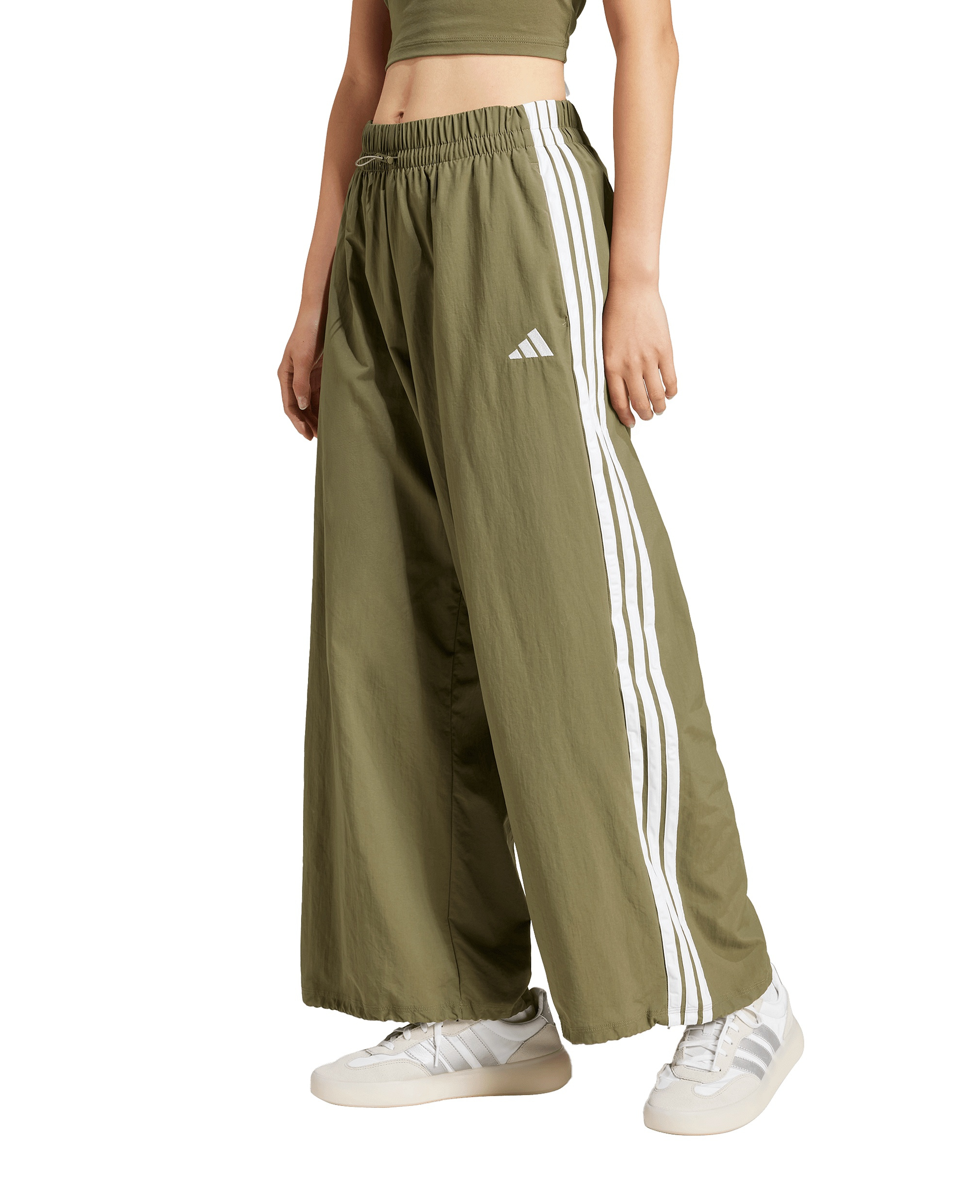 adidas Women's Three Stripe Parachute Pants - Dark Green