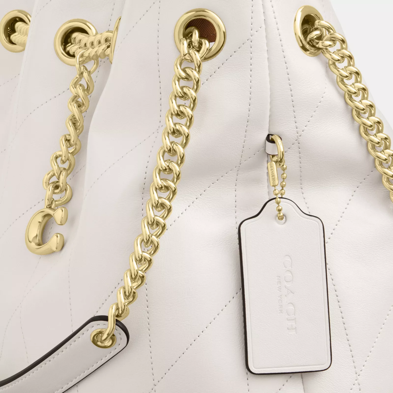 Evelyn Shoulder Bag With Quilting And Charm - Gold/Chalk - view 8