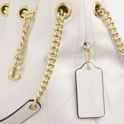 Evelyn Shoulder Bag With Quilting And Charm - Gold/Chalk - view 8