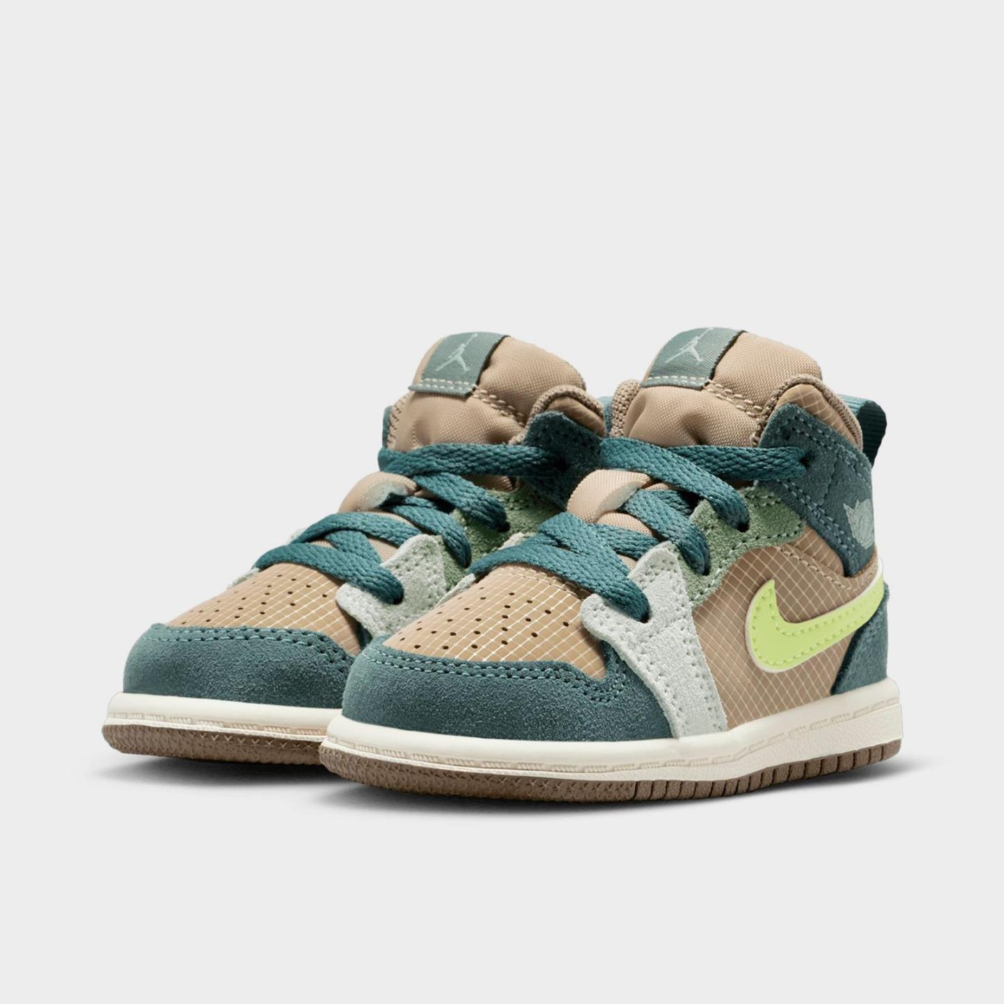 Kids' Toddler Air Jordan Retro 1 Mid SE Casual Shoes - Khaki/Hasta/Olive Grey/Light Lemon Twist - view 2